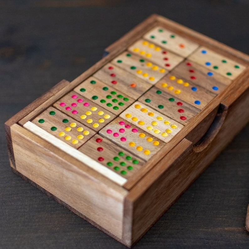 Wooden Domino Game Set Handmade Dominoes in Gift box V277-WDHSHDG