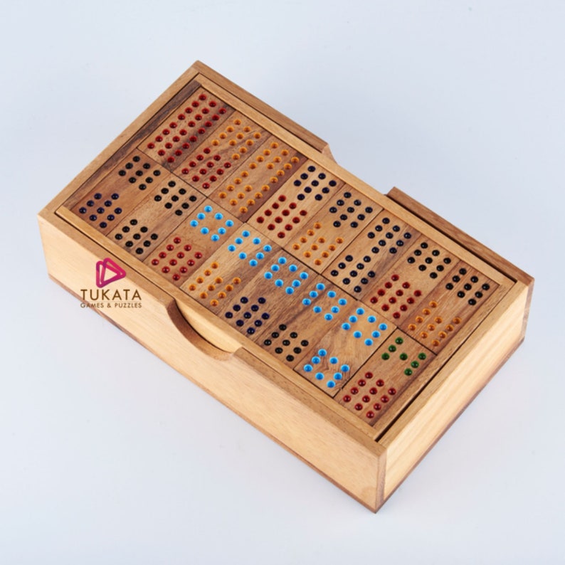 Wooden Domino Game Set Handmade Dominoes in Gift box V277-WDHSHDG