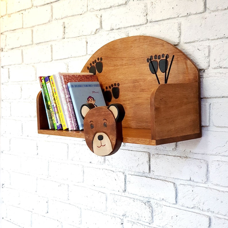Wooden Wall Mounted Book Shelf Bear theme for children's room V277-WWMBSBT
