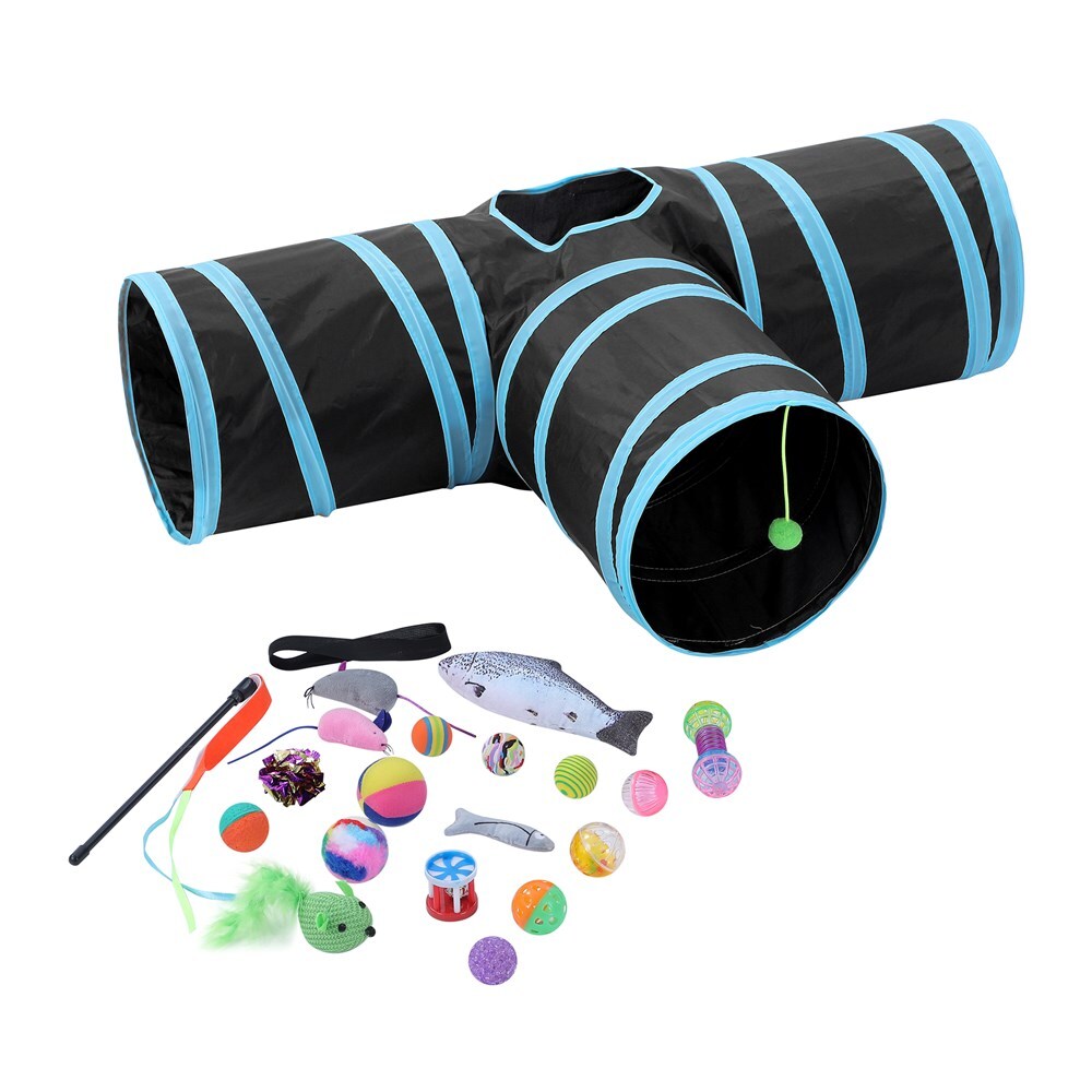Pet Cat Toys Tri-Tunnel Collapsible Tent Training Play Kitten Rabbit Tubes V278-10843-CAT-TUNNEL-TOYS