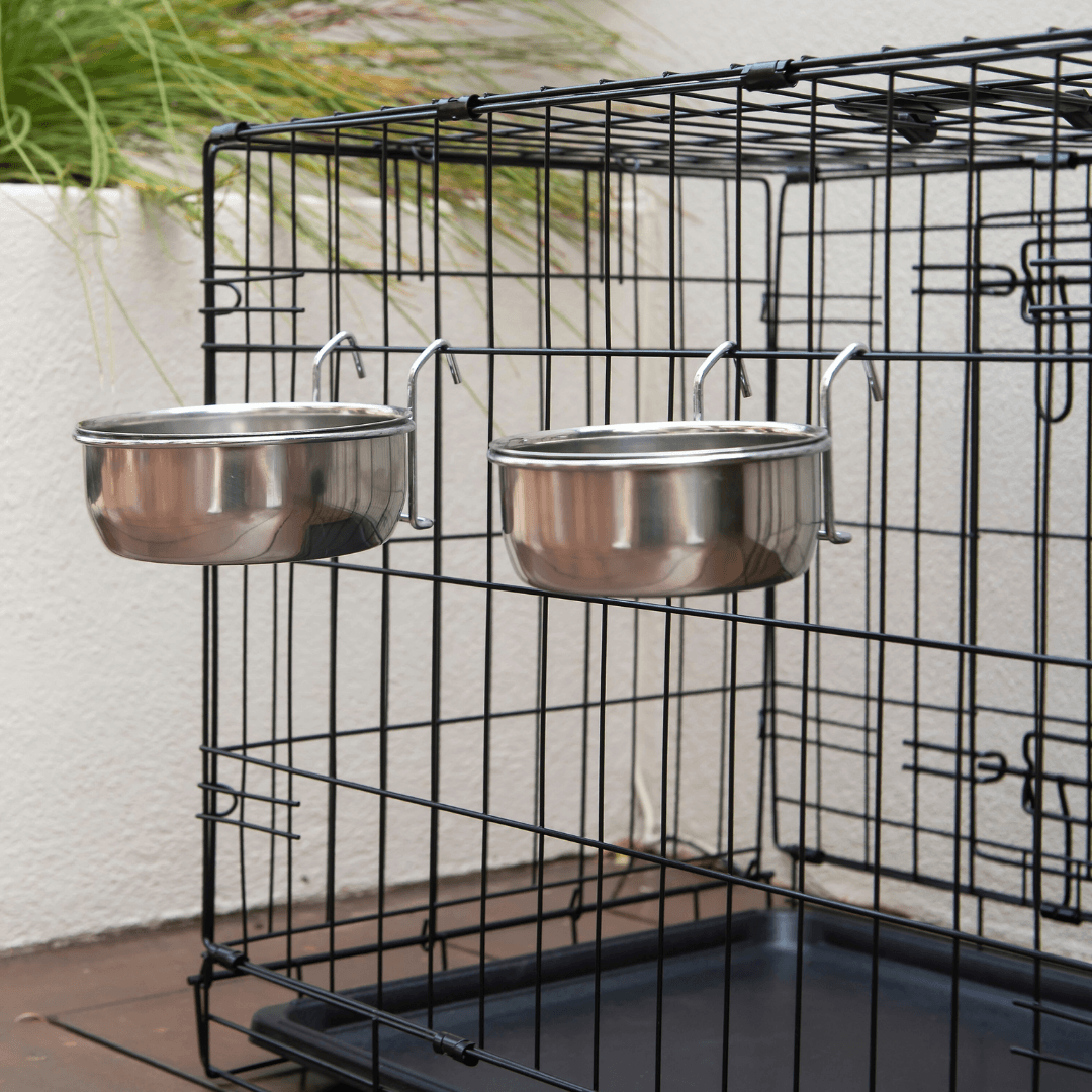YES4PETS 2 x Stainless Steel Pet Rabbit Bird Water Food Bowl Feeder Chicken Poultry Coop Cup 887ml V278-2-X-30-OZ-HOOK-BOWL