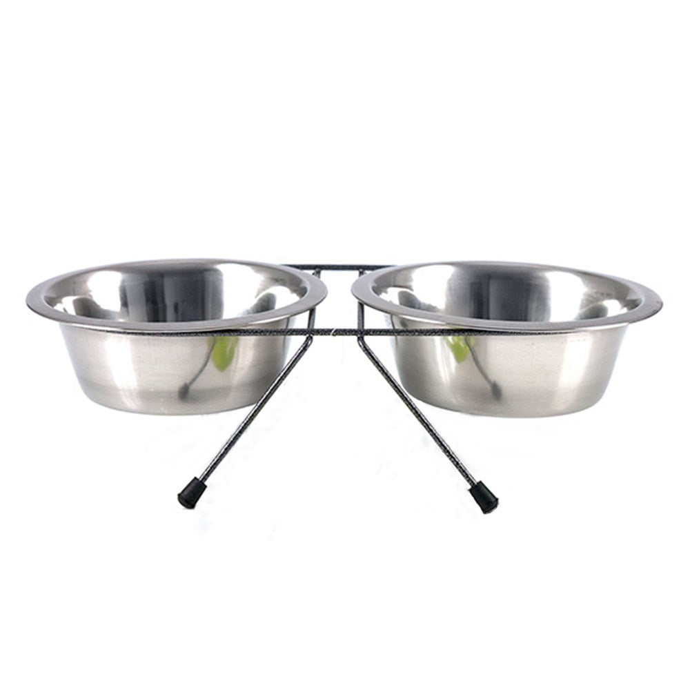 YES4PETS 2 x Sets Medium Portable Dog Cat Steel Pet Bowl Water Bowls Feeder V278-2-X-59609-DOUBLE-BOWL-M
