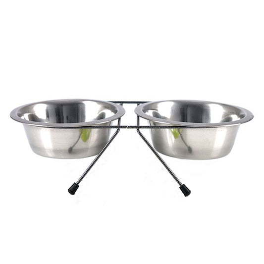 YES4PETS 2 x Sets Medium Portable Dog Cat Steel Pet Bowl Water Bowls Feeder V278-2-X-59609-DOUBLE-BOWL-M