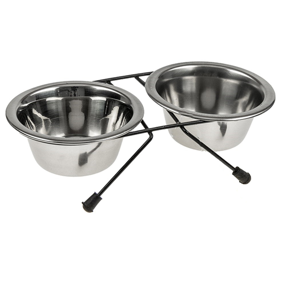 2 x Sets Small Portable Dog Cat Steel Pet Bowl Water Bowls Feeder V278-2-X-61438-DOUBLE--BOWL-S