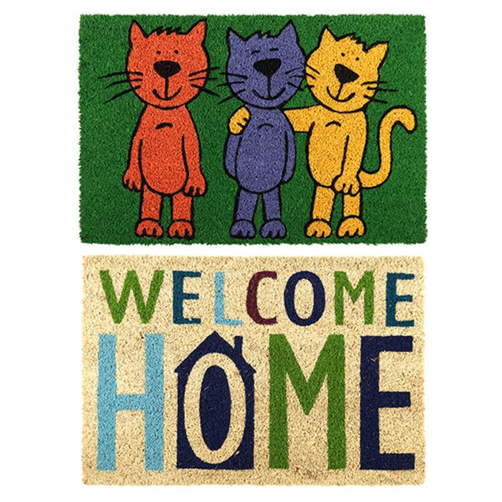 YES4HOMES 2 x Doormat for Front Door Entryway Cursive Natural Coconut Coir Floor mat Outdoor 40x60cm V278-2-X-63994-DOOR-MAT