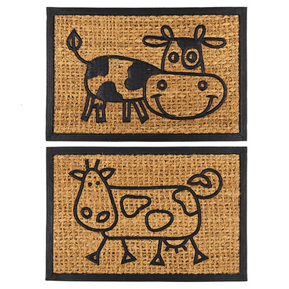 YES4HOMES 2 x Front Door Entryway Doormat Cursive Natural Coconut Coir Floor mat Outdoor V278-2-X-63997-COW-MAT