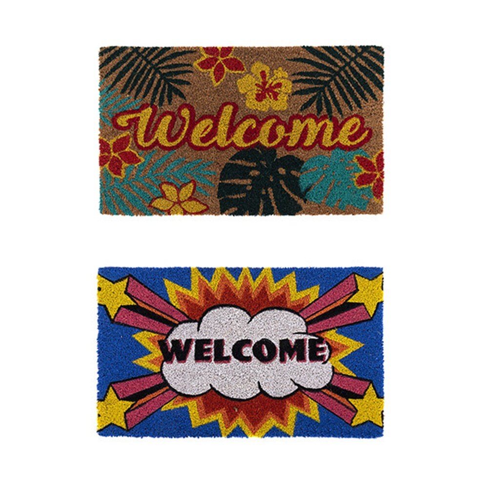 YES4HOMES 2 x Doormat for Front Door Entryway Cursive Natural Coconut Coir Floor mat Outdoor 45x75cm V278-2-X-66724-WELCOME-MAT-L