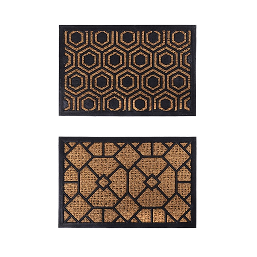 YES4HOMES 2 x Front Door Entryway Doormat Cursive Natural Coconut Coir Floor Mat Outdoor V278-2-X-66728-GEO-MAT