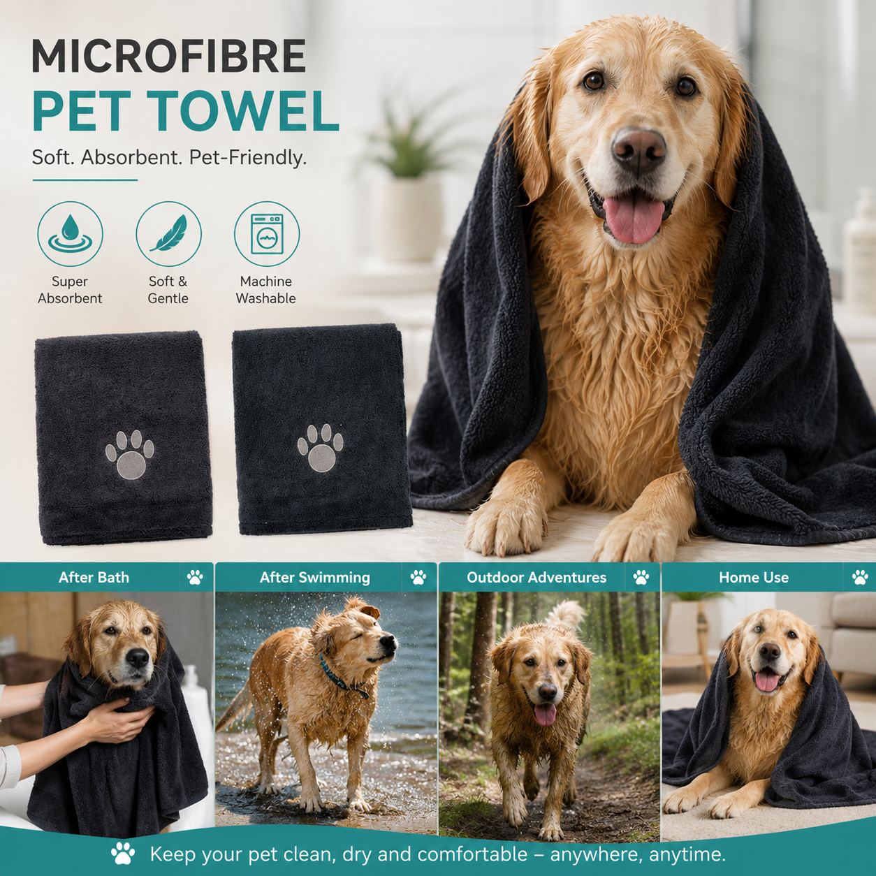 YES4PETS 2 x Pet Dog Cat Microfiber Towel Bath Beach Drying Dry Towels Blanket V278-2-X-85219-DRYING-TOWEL