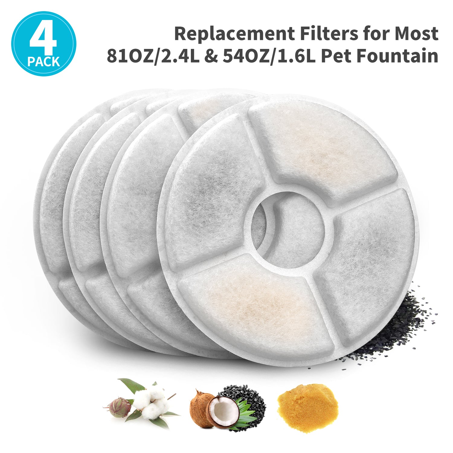 YES4PETS 8 x Pet Dog Cat Fountain Filter Replacement Activated Carbon Ion Exchange Resin Triple Filtration V278-2-X-PW-105-FILTERS