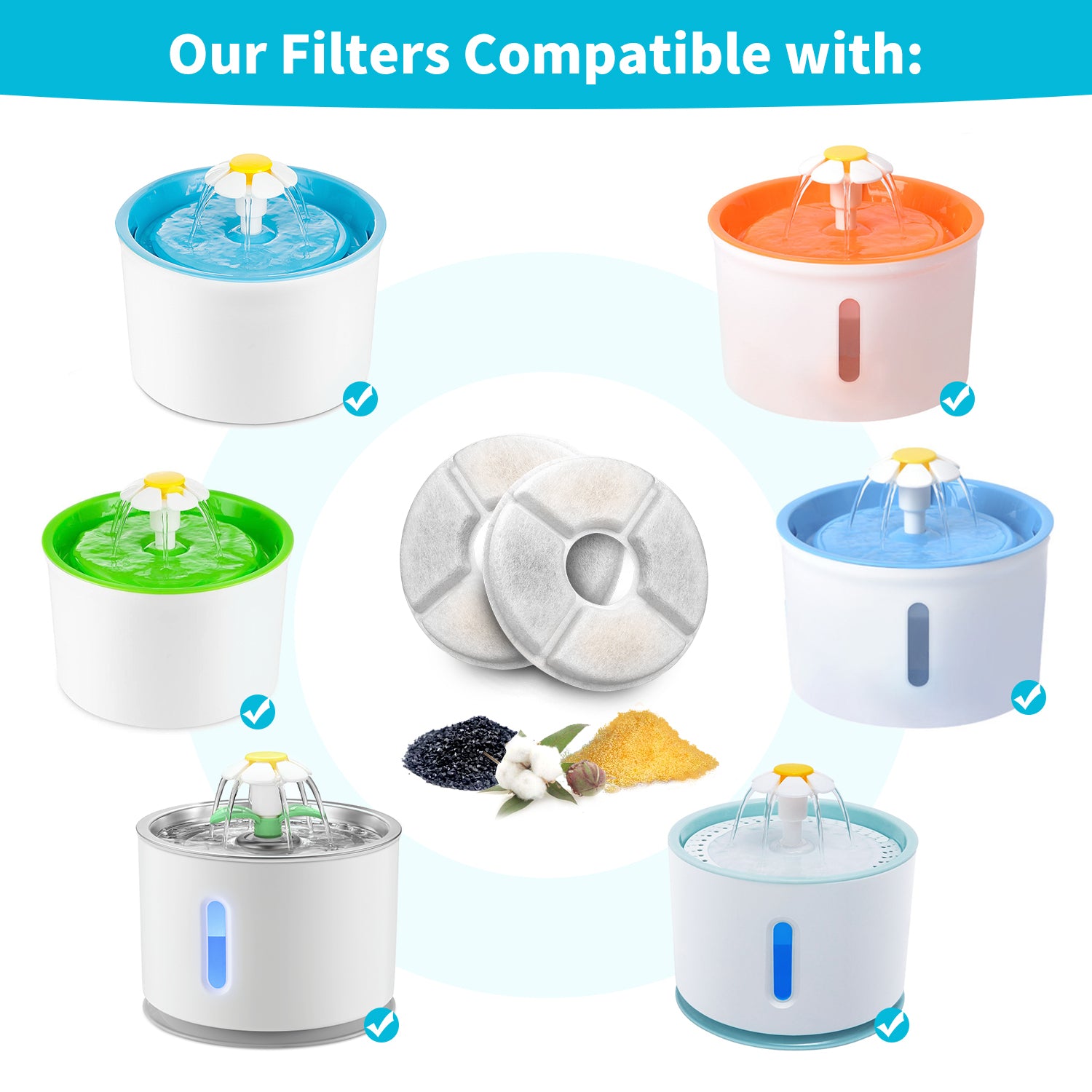 YES4PETS 8 x Pet Dog Cat Fountain Filter Replacement Activated Carbon Ion Exchange Resin Triple Filtration V278-2-X-PW-105-FILTERS