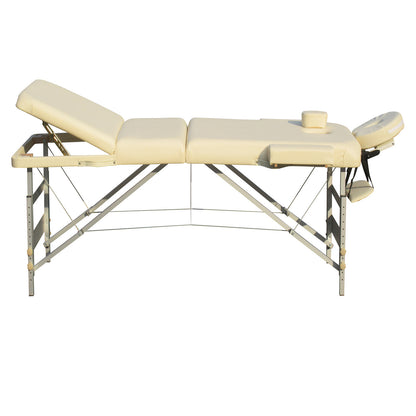 YES4HOMES 3 Fold Portable Aluminium Massage Table Massage Bed Beauty Therapy Beige V278-3FOLD-ALUM-57F-BE