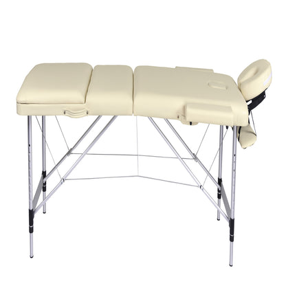 YES4HOMES 3 Fold Portable Aluminium Massage Table Massage Bed Beauty Therapy Beige V278-3FOLD-ALUM-MTA03-BE