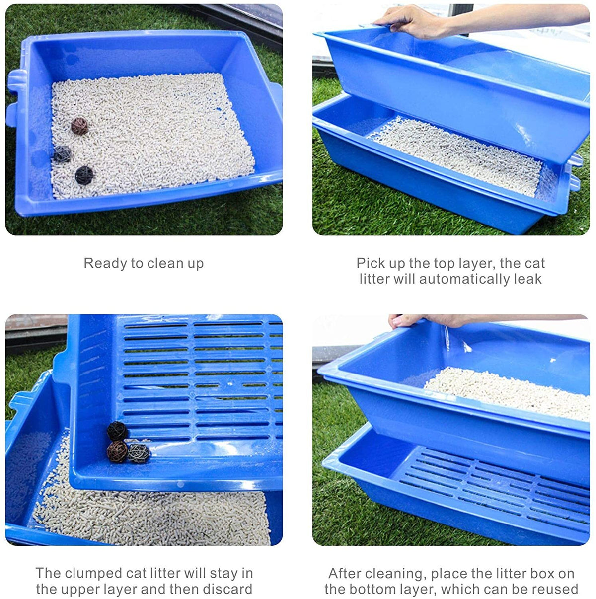 Lift and Sift Self Cleaning Kitty Litter Trays Cat Litter Tray Toilet Sifting Slotted Trays V278-47170