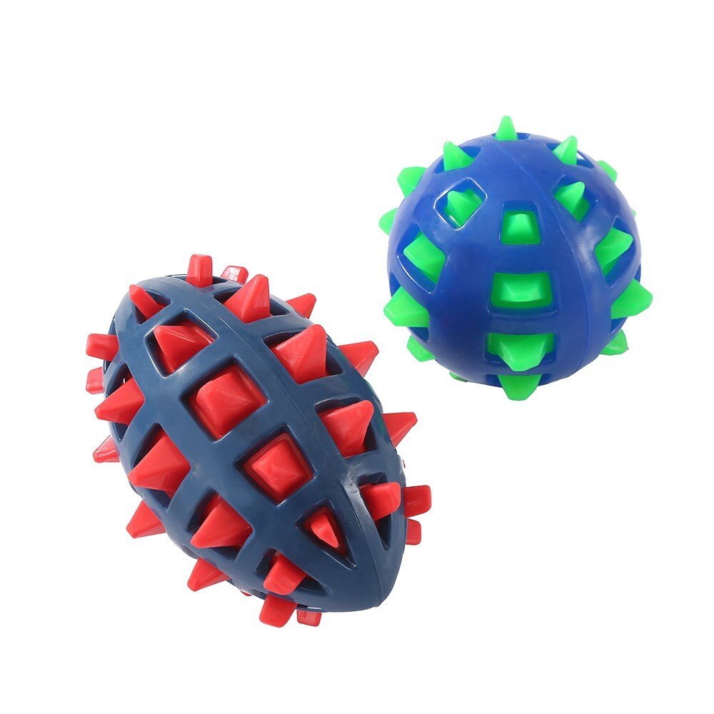 YES4PETS 2 x Large Dog Puppy Rubber Spike TPR Football Ball Dental Hygiene Chew Play Toy V278-59613-TWO-DOG-SPIKE-TOY