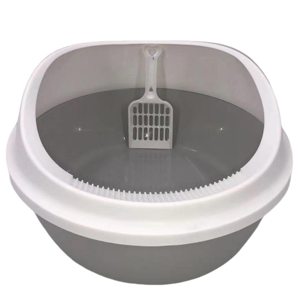 YES4PETS 2 x Grey Round Portable Cat Toilet Litter Box Tray with Scoop V278-89873-ROUND-LITTER-TRAY