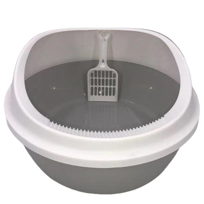 YES4PETS 2 x Grey Round Portable Cat Toilet Litter Box Tray with Scoop V278-89873-ROUND-LITTER-TRAY
