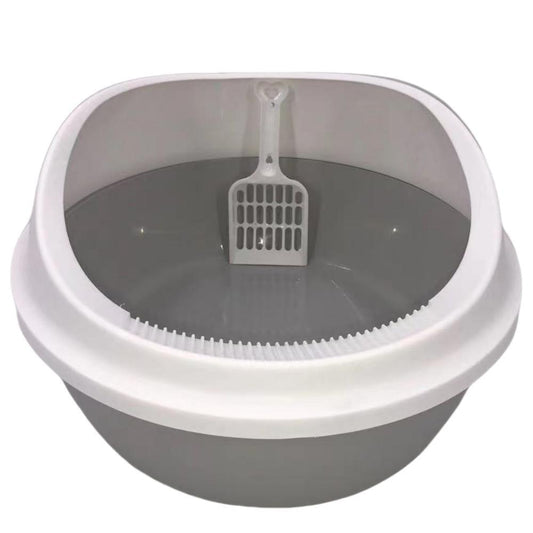 YES4PETS 2 x Grey Round Portable Cat Toilet Litter Box Tray with Scoop V278-89873-ROUND-LITTER-TRAY