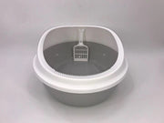YES4PETS 2 x Grey Round Portable Cat Toilet Litter Box Tray with Scoop V278-89873-ROUND-LITTER-TRAY
