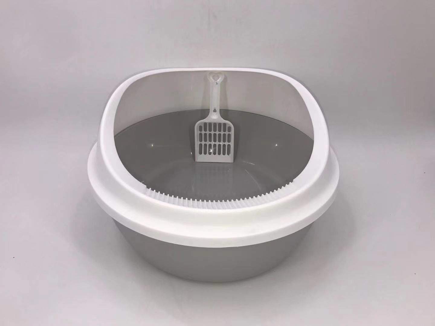 YES4PETS 2 x Grey Round Portable Cat Toilet Litter Box Tray with Scoop V278-89873-ROUND-LITTER-TRAY
