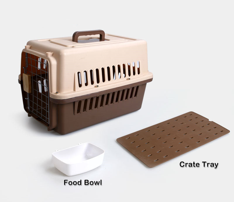 YES4PETS Small Dog Cat Rabbit Crate Pet Carrier Airline Cage With Bowl and Tray-Brown V278-AA1-BROWN