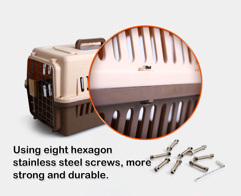 YES4PETS Small Dog Cat Rabbit Crate Pet Carrier Airline Cage With Bowl and Tray-Brown V278-AA1-BROWN