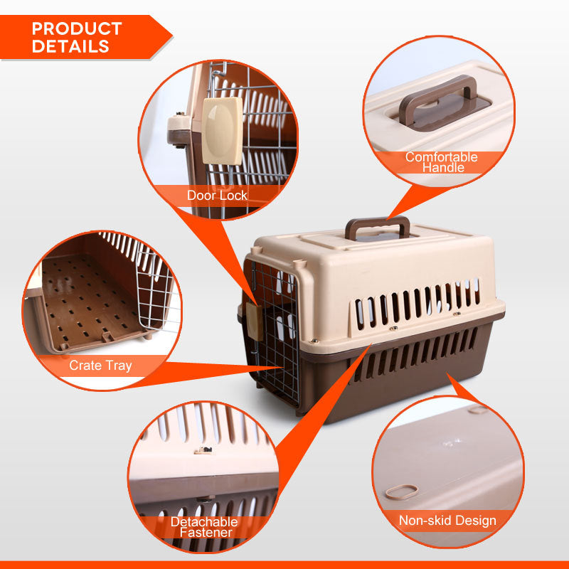 YES4PETS Small Dog Cat Rabbit Crate Pet Carrier Airline Cage With Bowl and Tray-Brown V278-AA1-BROWN