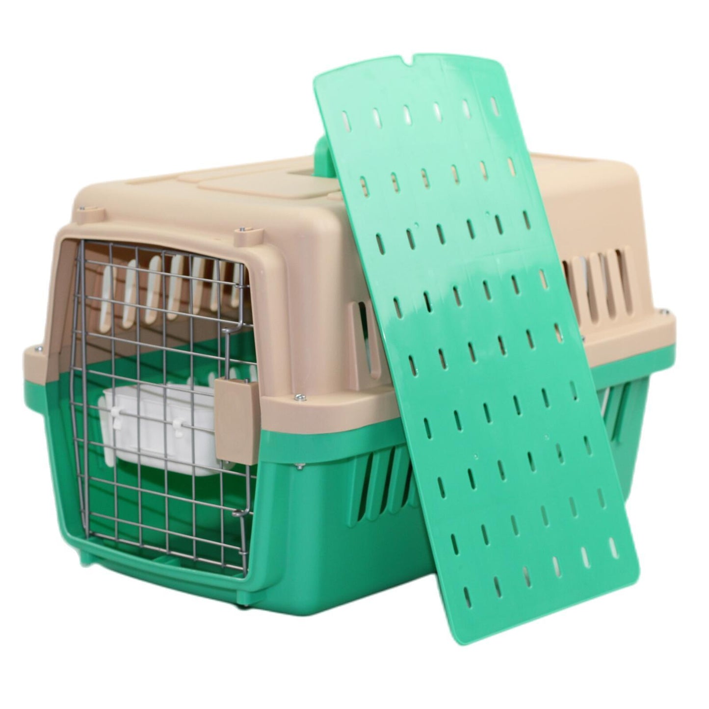 YES4PETS Medium Dog Cat Crate Pet Carrier Airline Cage With Bowl & Tray-Green V278-AA2-GREEN-BOWL-TRAY