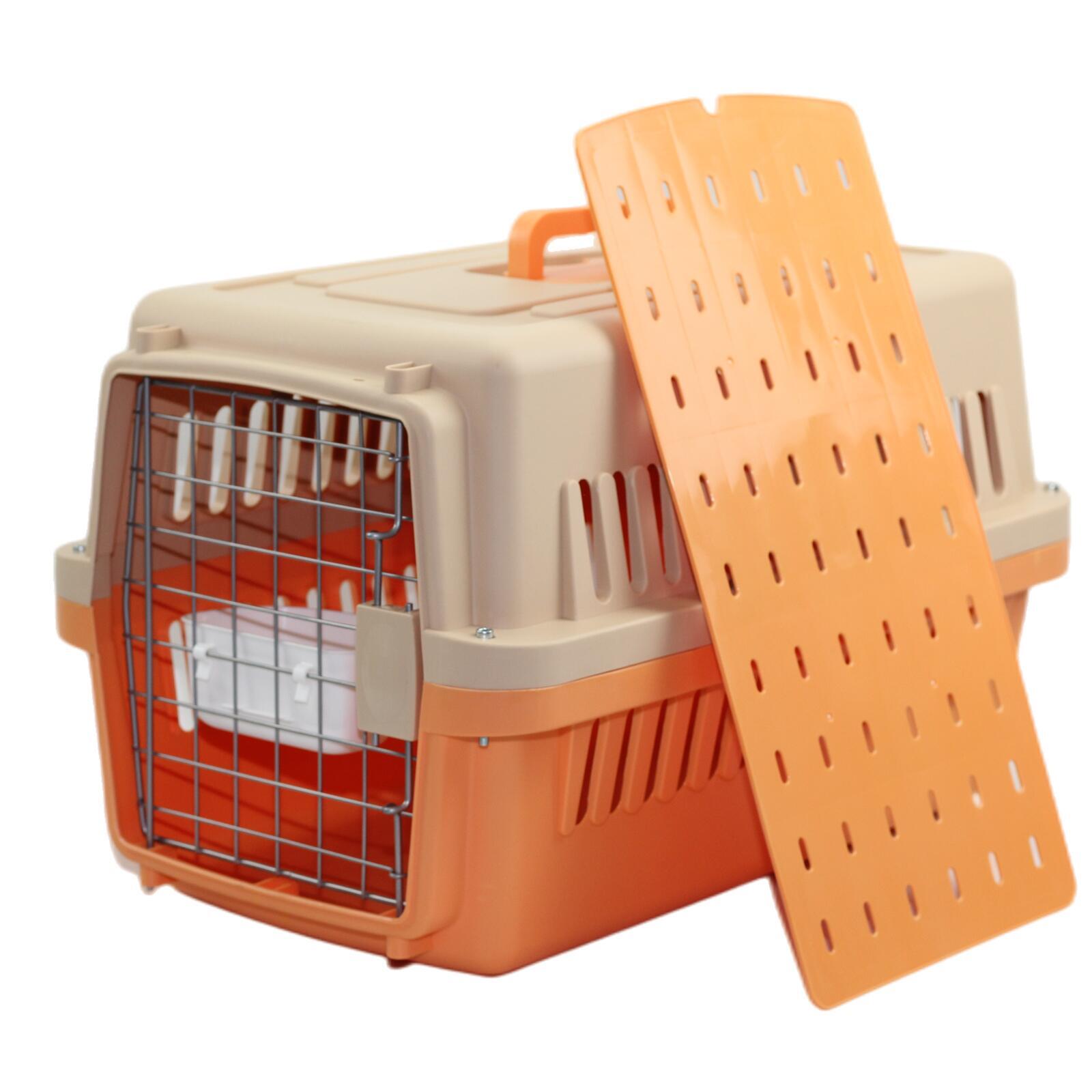 YES4PETS Medium Dog Cat Crate Pet Carrier Airline Cage With Bowl & Tray-Orange V278-AA2-ORANGE-BOWL-TRAY