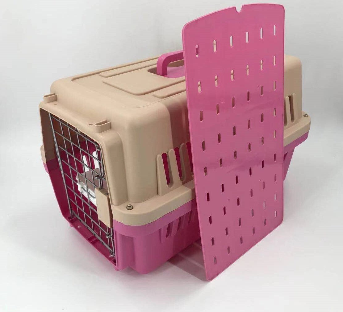 YES4PETS Medium Dog Cat Crate Pet Carrier Airline Cage With Bowl & Tray-Pink V278-AA2-PINK