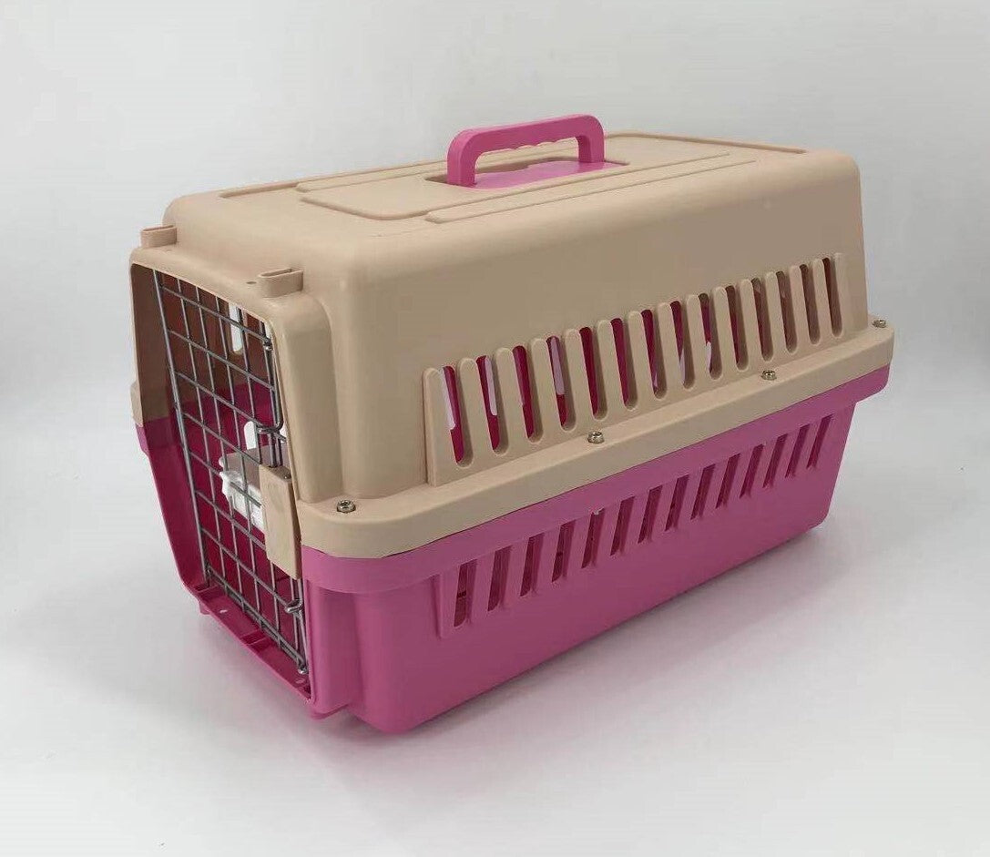 YES4PETS Medium Dog Cat Crate Pet Carrier Airline Cage With Bowl & Tray-Pink V278-AA2-PINK