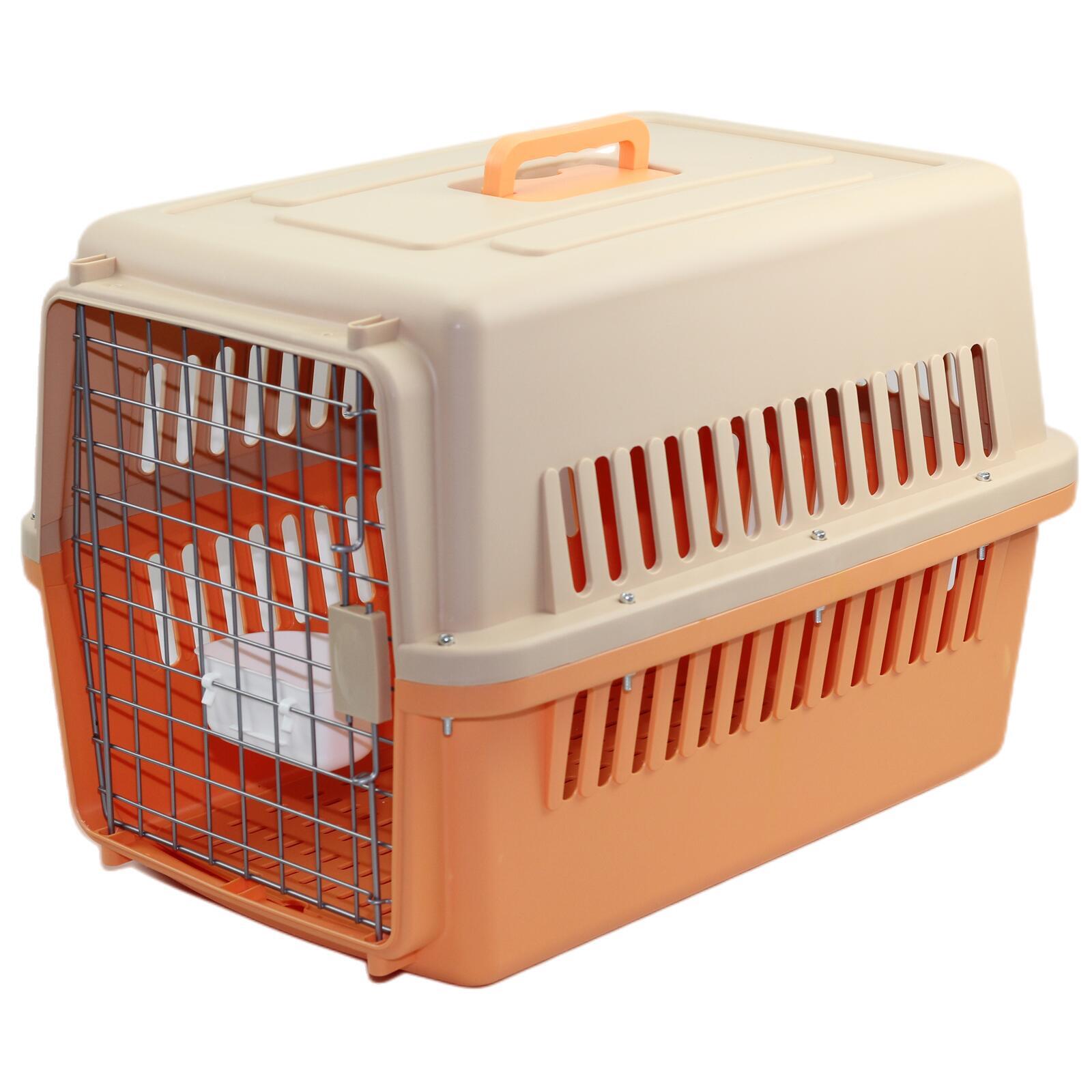 YES4PETS Large Dog Cat Crate Pet Carrier Rabbit Airline Cage With Tray And Bowl Orange V278-AA3_ORANGE-BOWL-TRAY