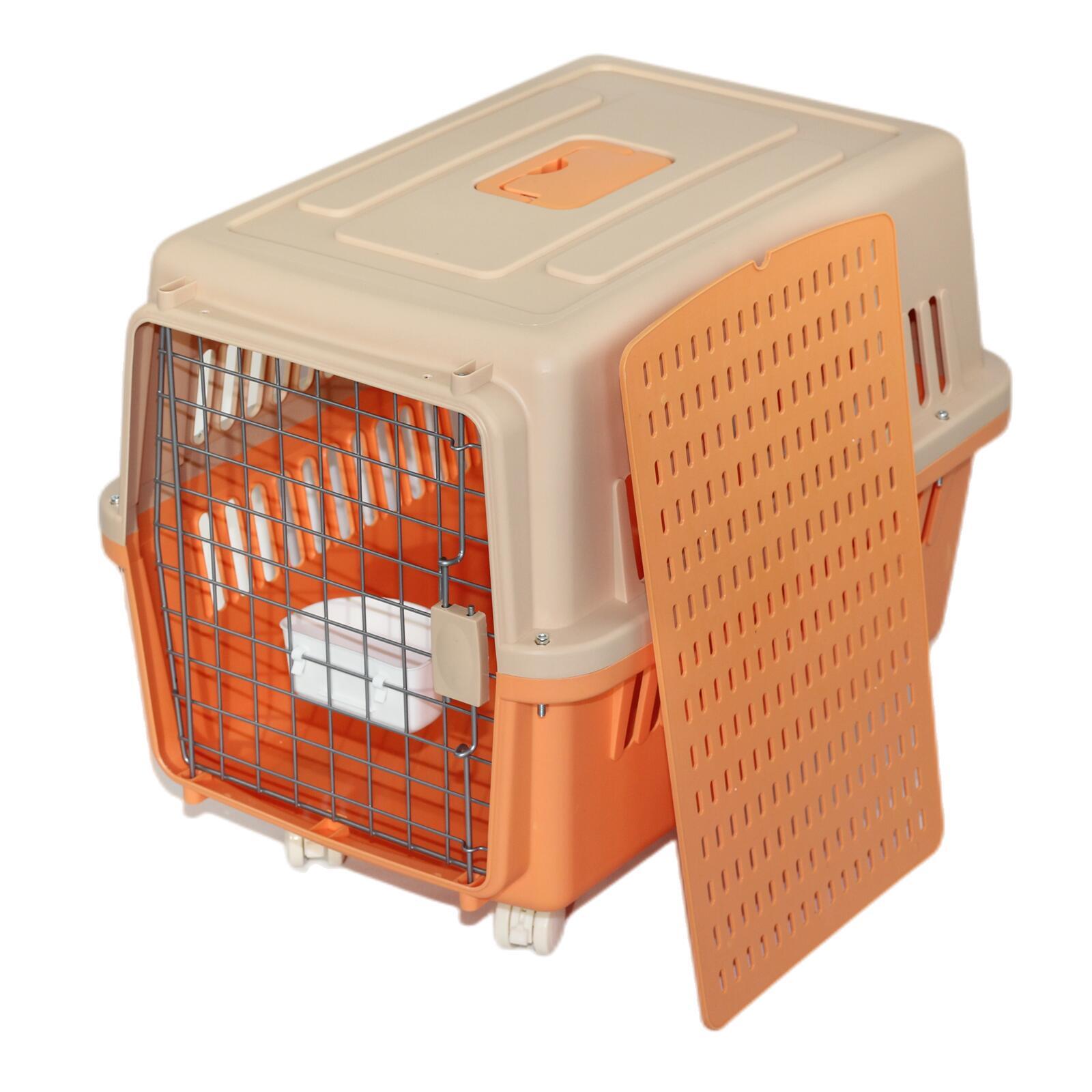 YES4PETS Large Dog Cat Crate Pet Carrier Rabbit Airline Cage With Tray, Bowl & Wheel Orange V278-AA3_ORANGE-BOWL-TRAY-WHEE