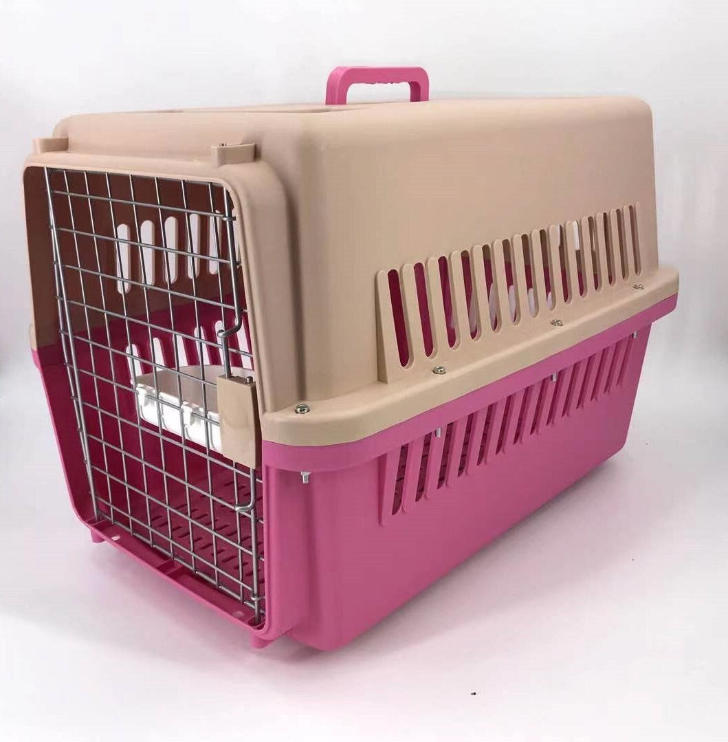 YES4PETS Pink Large Dog Puppy Cat Crate Pet Carrier Cage W Tray, Bowl & Removable Wheels V278-AA3_PINK-BOWL-TRAY-WHEEL