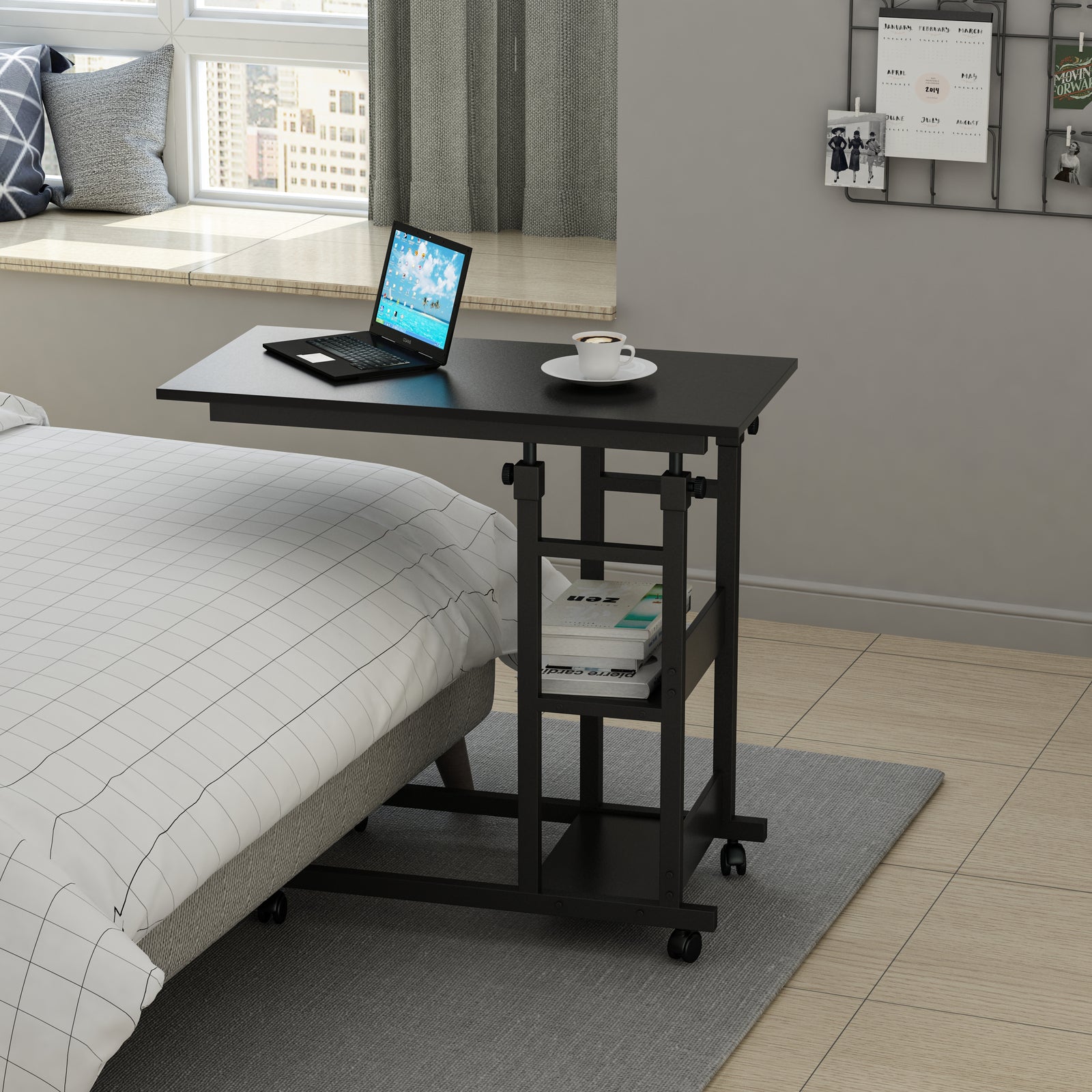 YES4HOMES Side Table with Storage Shelves, Height Adjustable Sofa Couch Coffee End Table Bedside Table Laptop V278-ADJUSTABLE-COMPUTER-DESK