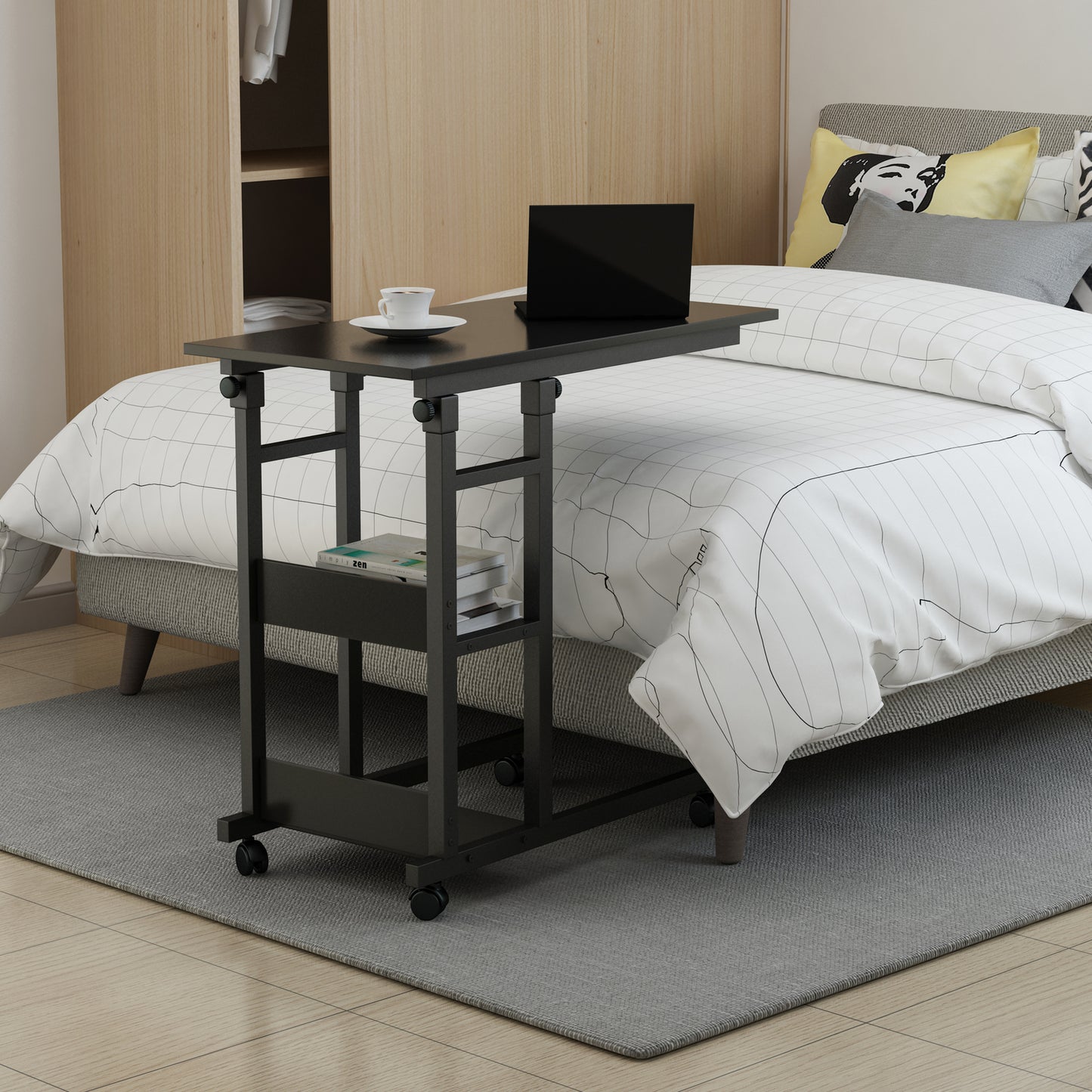 YES4HOMES Side Table with Storage Shelves, Height Adjustable Sofa Couch Coffee End Table Bedside Table Laptop V278-ADJUSTABLE-COMPUTER-DESK
