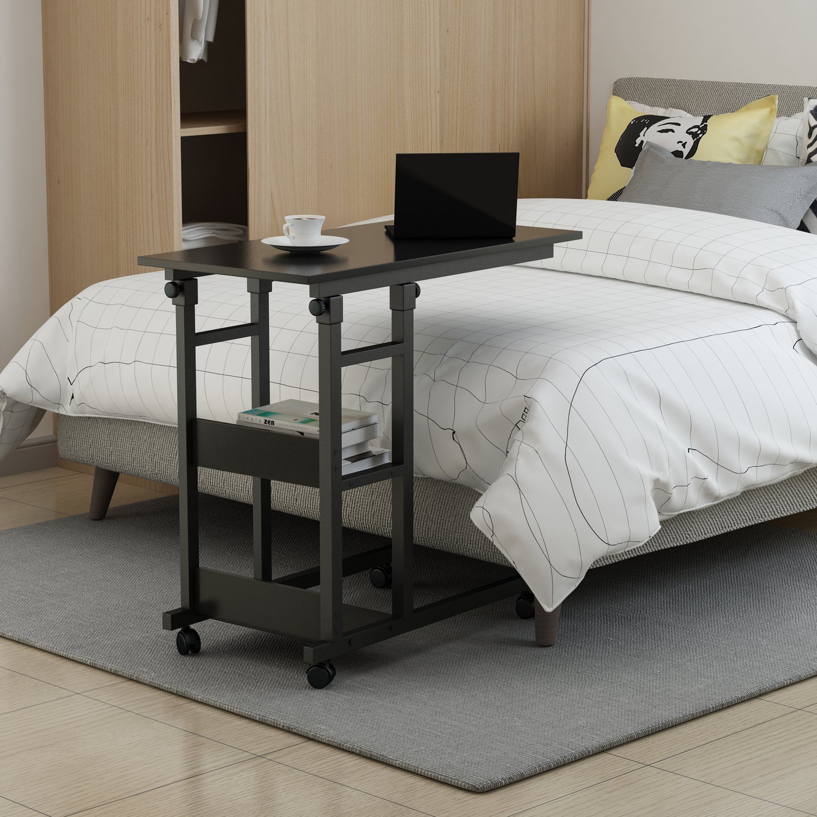 YES4HOMES Side Table with Storage Shelves, Height Adjustable Sofa Couch Coffee End Table Bedside Table Laptop V278-ADJUSTABLE-COMPUTER-DESK