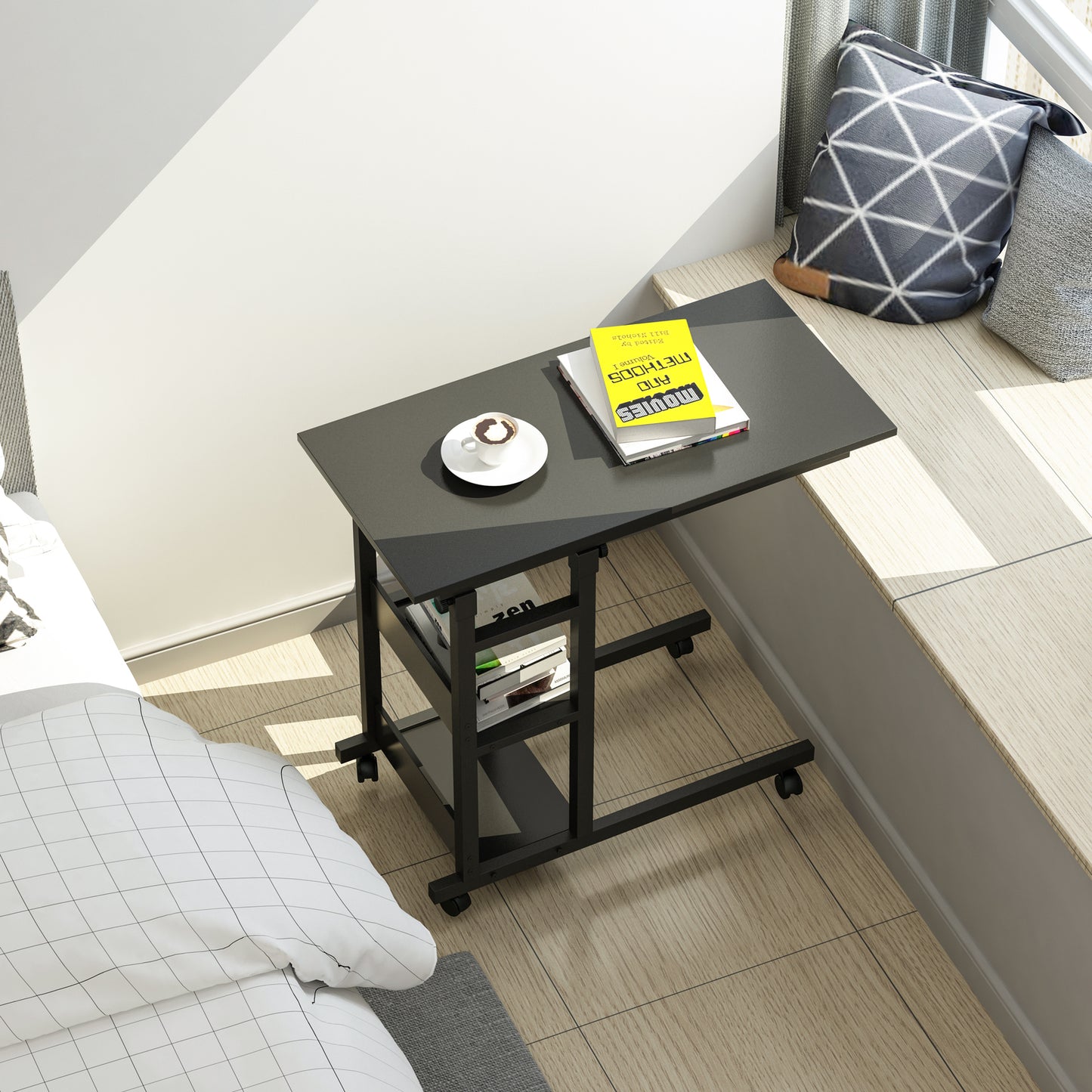 YES4HOMES Side Table with Storage Shelves, Height Adjustable Sofa Couch Coffee End Table Bedside Table Laptop V278-ADJUSTABLE-COMPUTER-DESK