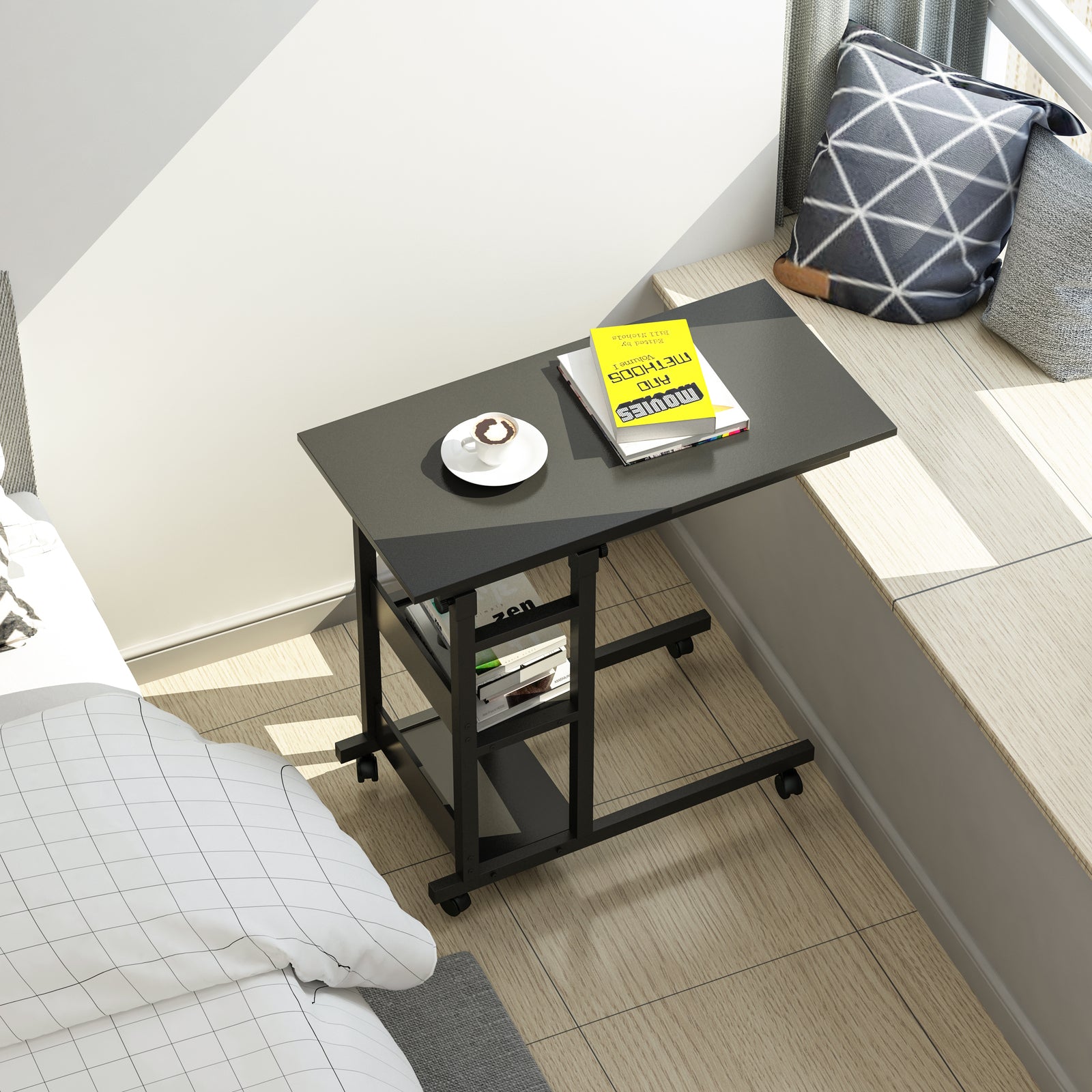YES4HOMES Side Table with Storage Shelves, Height Adjustable Sofa Couch Coffee End Table Bedside Table Laptop V278-ADJUSTABLE-COMPUTER-DESK