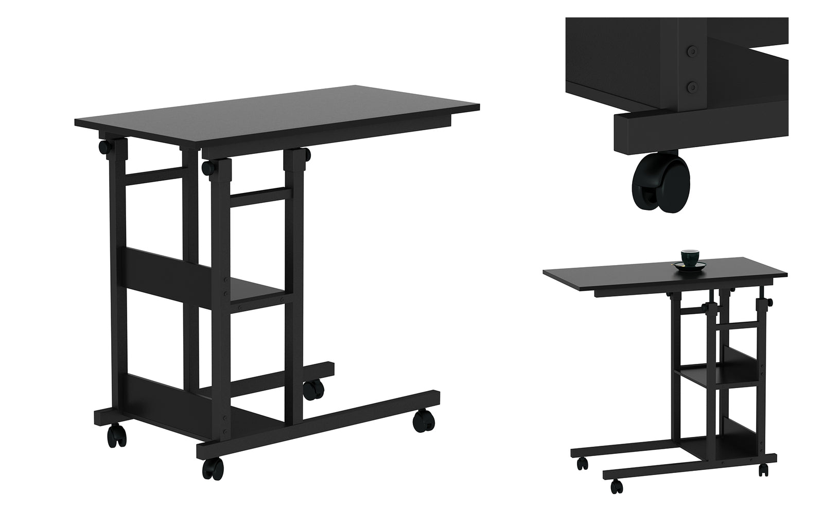 YES4HOMES Side Table with Storage Shelves, Height Adjustable Sofa Couch Coffee End Table Bedside Table Laptop V278-ADJUSTABLE-COMPUTER-DESK