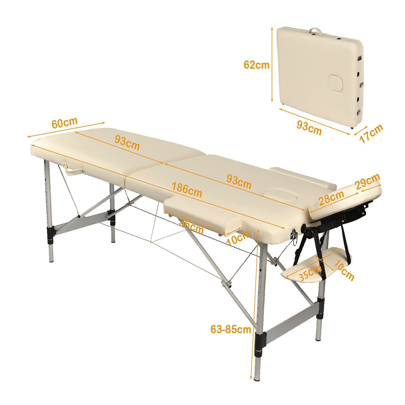 YES4HOMES 2 Fold Portable Aluminium Massage Table Massage Bed Beauty Therapy Beige V278-ALUM-2FOLD-MTA02-BE