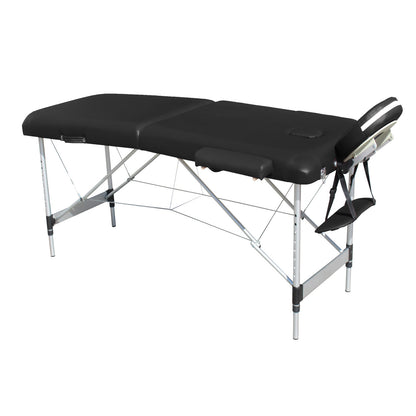 YES4HOMES 2 Fold 6cm Thickness Foam Portable Aluminium Massage Table Massage Bed Beauty Therapy Black V278-ALUM-FOLD2-60F-BK