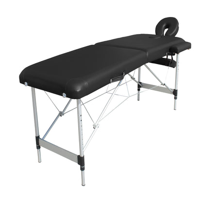 YES4HOMES 2 Fold 6cm Thickness Foam Portable Aluminium Massage Table Massage Bed Beauty Therapy Black V278-ALUM-FOLD2-60F-BK
