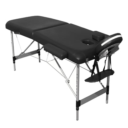 YES4HOMES 2 Fold 6cm Thickness Foam Portable Aluminium Massage Table Massage Bed Beauty Therapy Black V278-ALUM-FOLD2-60F-BK
