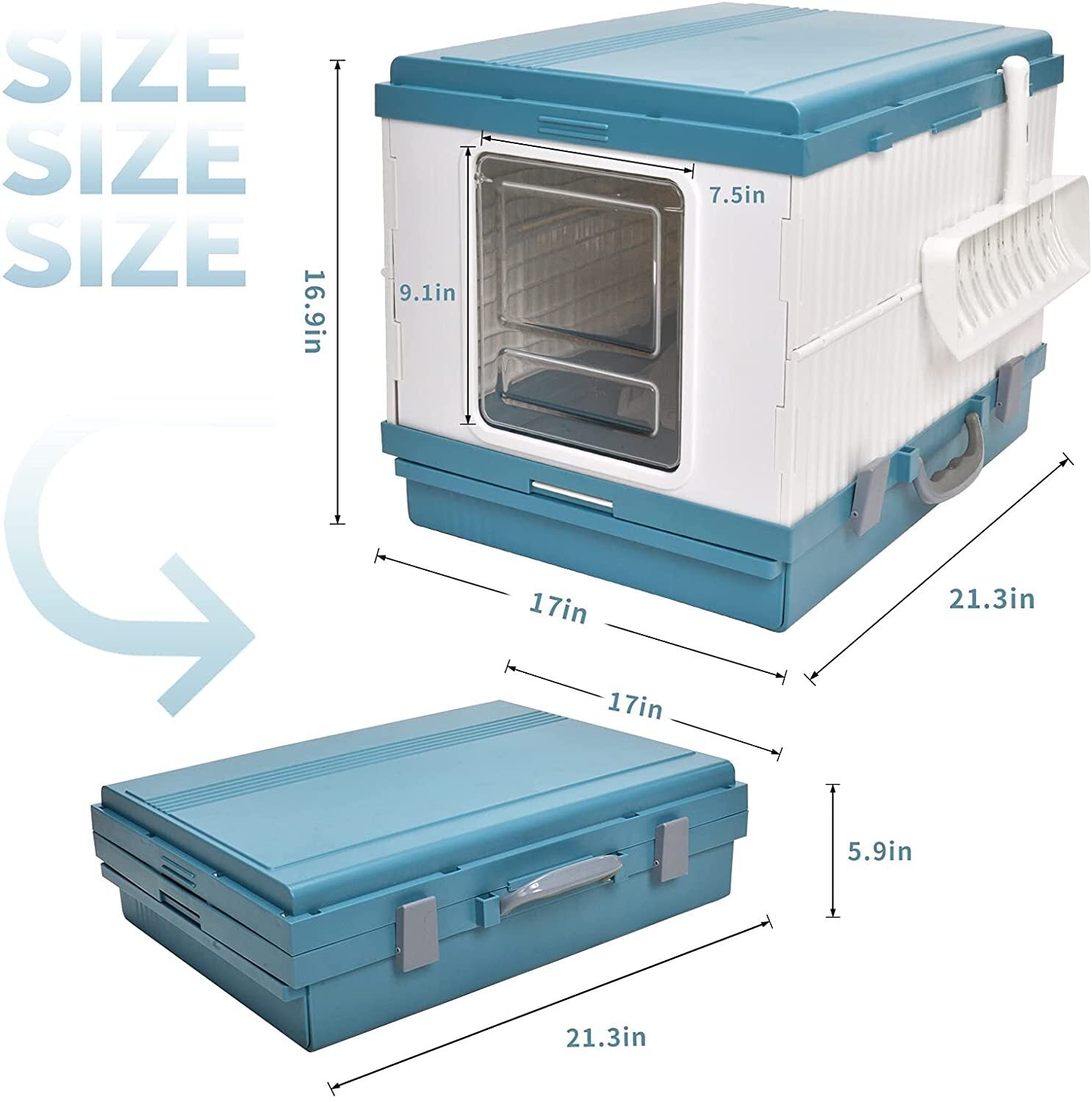 YES4PETS XL Portable Cat Toilet Litter Box Tray Foldable House with Handle and Scoop Blue V278-AT1001-LITTER-TRAY-BLUE