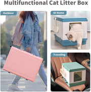 YES4PETS XL Portable Cat Toilet Litter Box Tray Foldable House with Handle and Scoop Blue V278-AT1001-LITTER-TRAY-BLUE