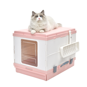 YES4PETS XL Portable Cat Toilet Litter Box Tray Foldable House with Handle and Scoop Pink V278-AT1001-LITTER-TRAY-PINK