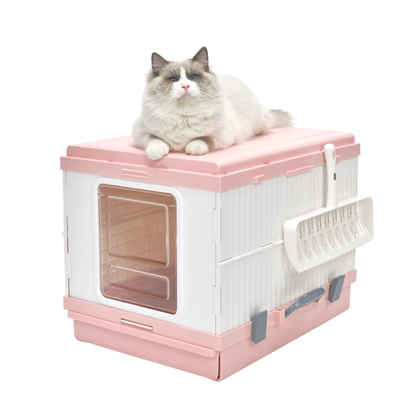 YES4PETS XL Portable Cat Toilet Litter Box Tray Foldable House with Handle and Scoop Pink V278-AT1001-LITTER-TRAY-PINK