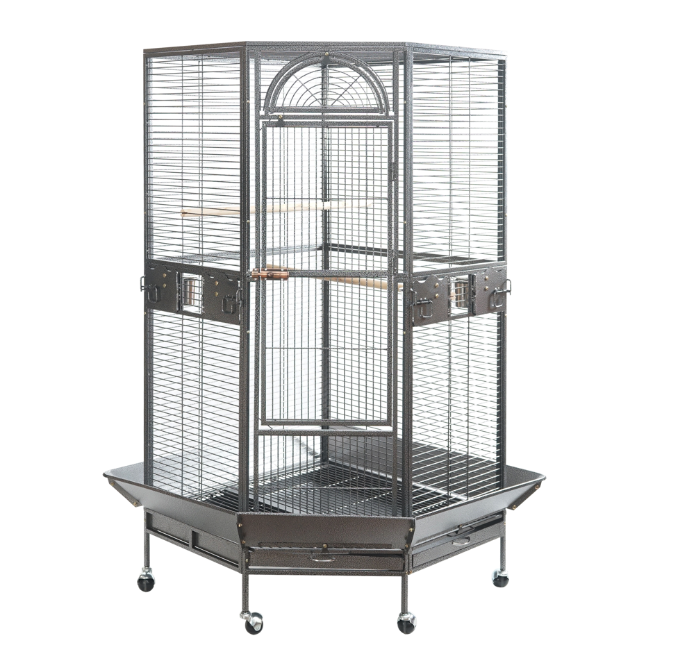 YES4PETS 161 cm XL Corner Bird Cage Pet Parrot Aviary Perch Castor Wheel Stand Black Silver V278-B075-XL-161CM