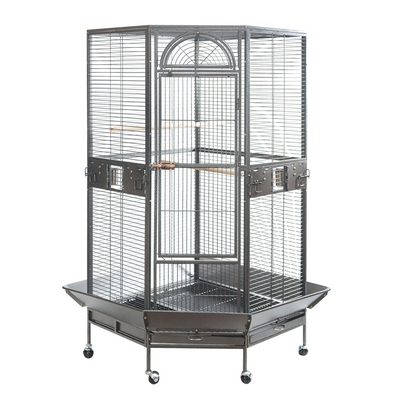YES4PETS 161 cm XL Corner Bird Cage Pet Parrot Aviary Perch Castor Wheel Stand Black Silver V278-B075-XL-161CM